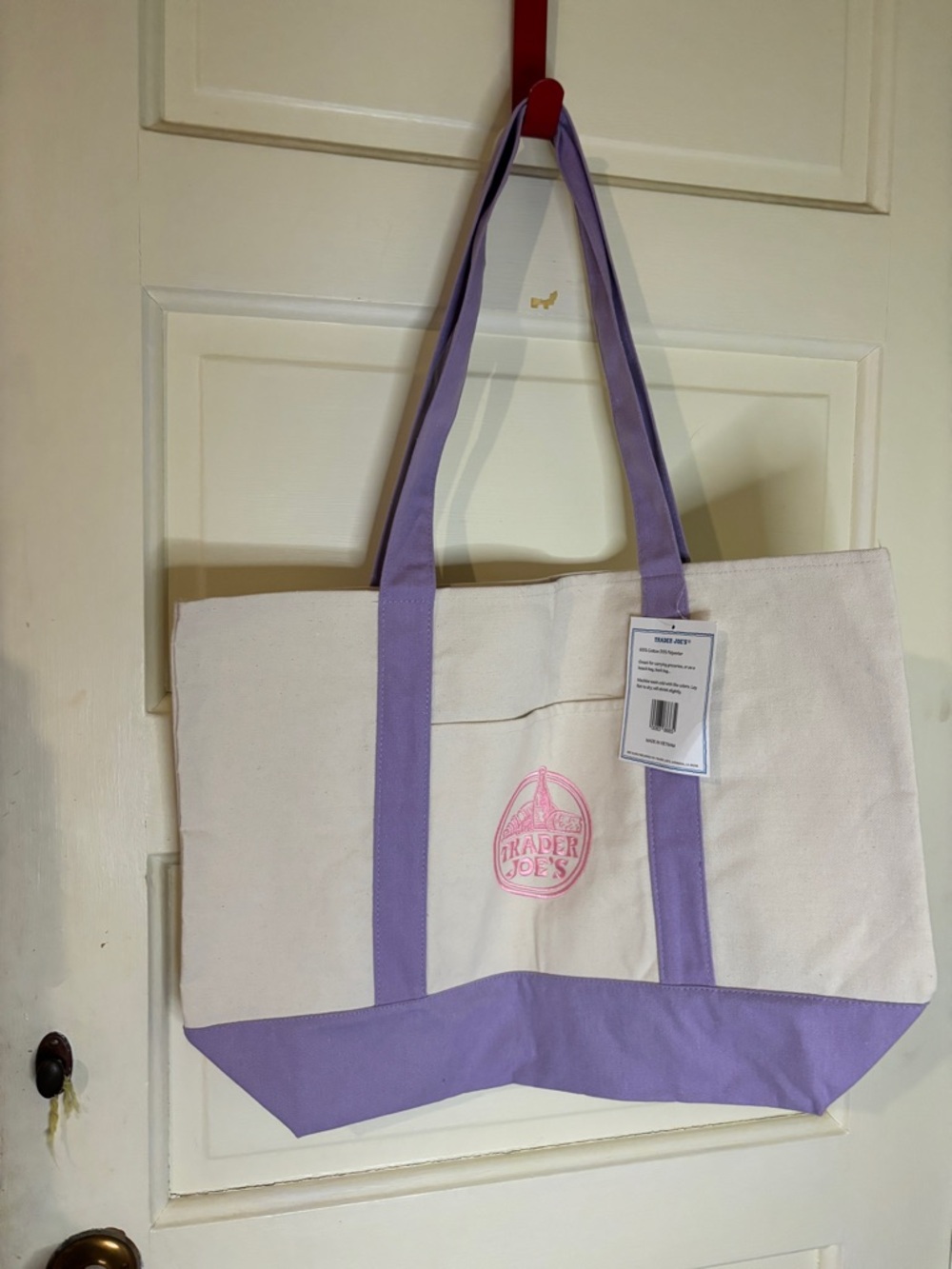 Trader’s Joe’s Canvas Tote Bag with Lavender Accents Large Tote Sold out NWT